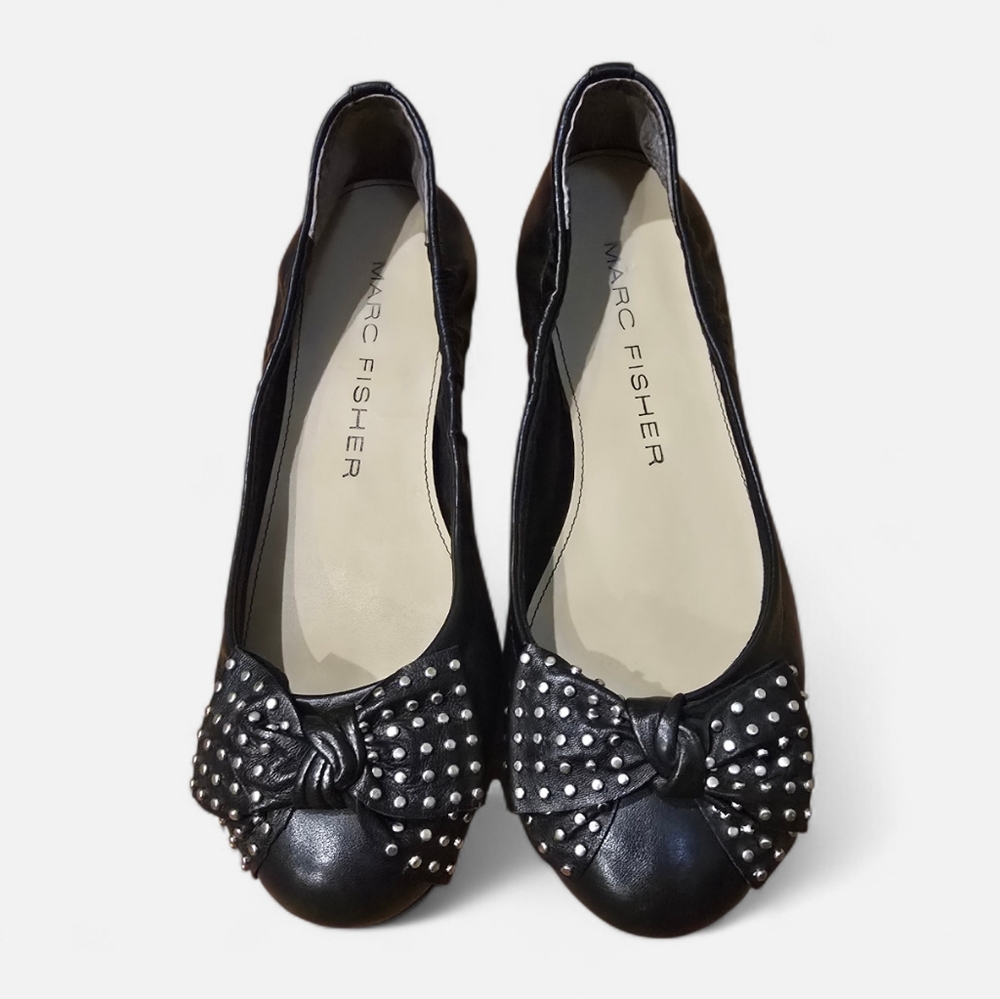 Marc Fisher Black Studded Bow Detail Women's Flats Size 7